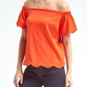Banana Republic Off The Shoulder Orange Scalloped Top Small